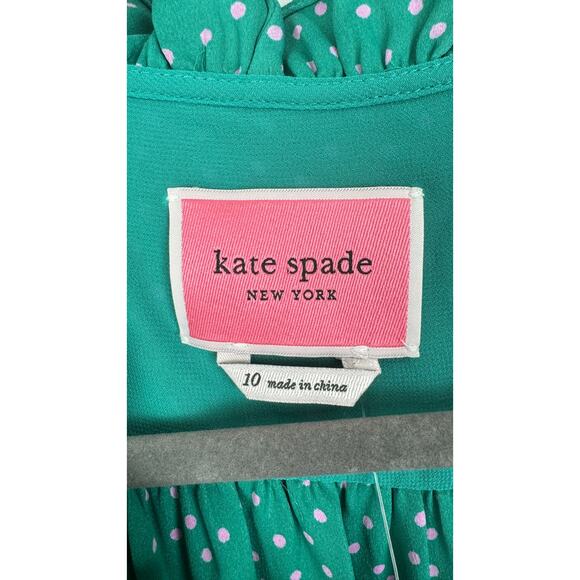 Kate Spade Poolside Dot Wrap Dress Womens 10 Emerald Coast Green Pink New - Picture 7 of 14